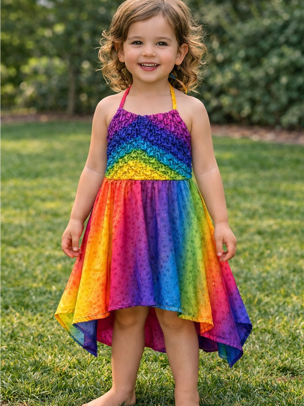 Rainbow Ruffle Halter Dress - Multi